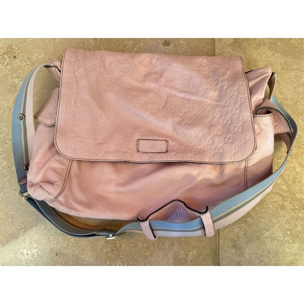 Gucci Pink Leather Diaper Bag W/ Adjustable Strap & Interior Pockets Rare Color